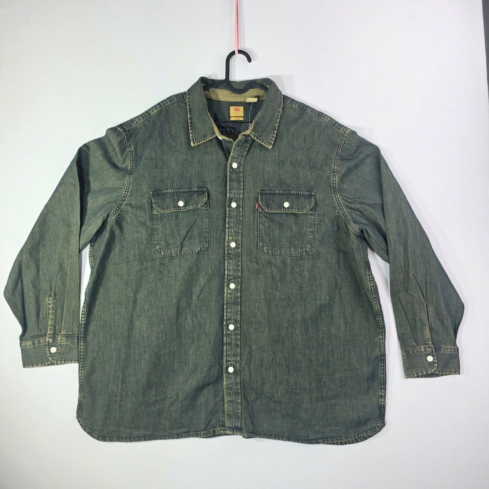 NWT Levis The Worker Relaxed Fit Denim Shirt Mens XXL Green Overdyed